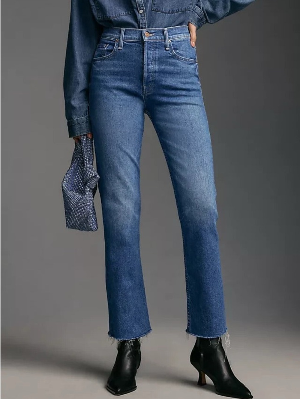 MOTHER The Tomcat Ankle Fray Jeans Size 27 in Arigato Mr. Roboto Organic Cotton